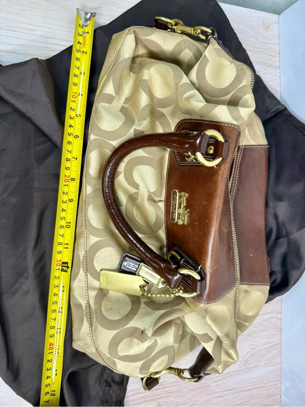 COACH Brown & Tan Signature Shoulder Satchel